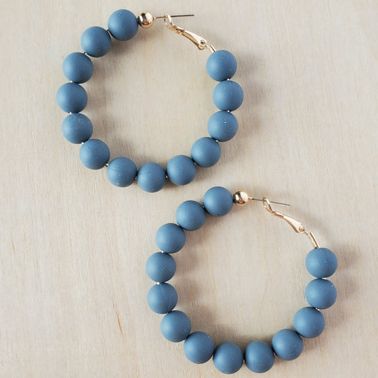 Bead Hoop Earrings- Blue | Jewelry