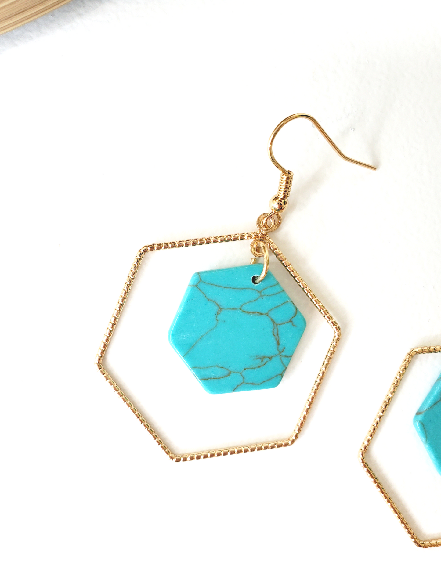Turquoise & Gold Hexagon Earrings | Jewelry |
